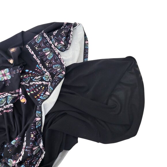 HALE BOB Jersey Midi Dress Women's Large Black Multi Floral Print V-Neck - Picture 6 of 6